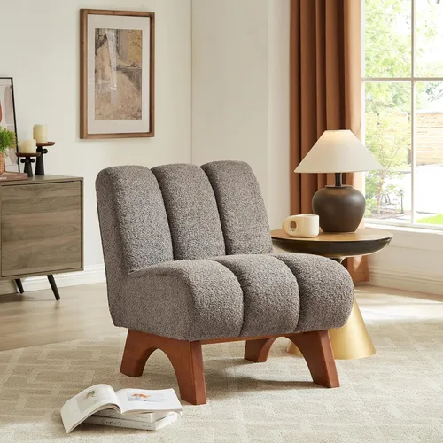 Vista 21 de Art Leon Silla decorativa moderna, sofá modular de tela sherpa, silla individual sin brazos con patas de madera para sala de estar, dormitorio, verde