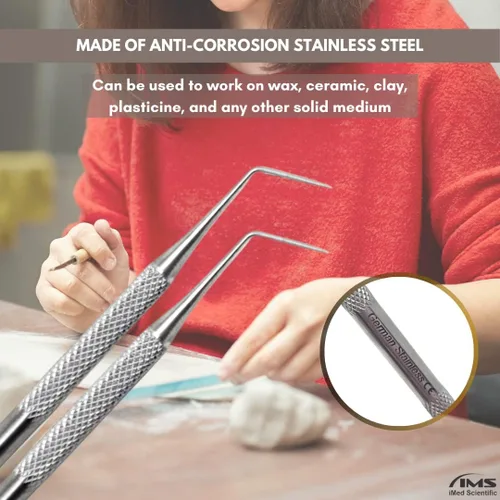 Vista 6 de Herramienta de aguja de arcilla, 2 piezas de acero inoxidable, herramienta profesional de detalle de aguja para modelado de esculturas de arcilla