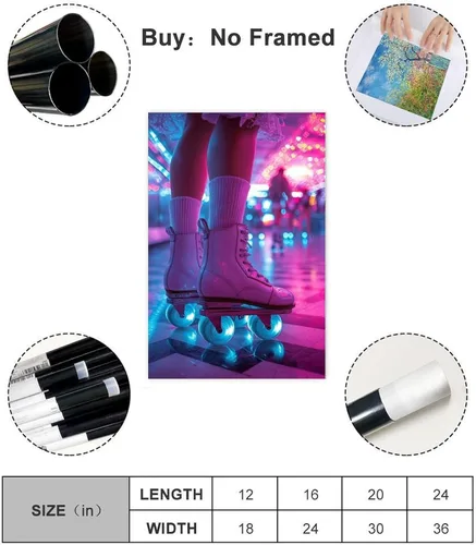 Vista 2 de ZMLIS 80s Retro Roller Disco Wall Poster – Neon Vaporwave Skating Art for Cool Home Decor Canvas Poster Wall Art Bedroom Decor Office Room Kitchen