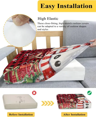 Vista 5 de Wowouhiya Fundas de cojín para sofá de Navidad, funda elástica para sofá con parte inferior elástica, diseño de muñeco de nieve, pájaros, invierno