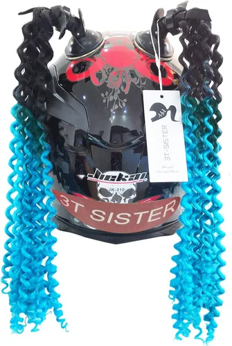 Vista 4 de Casco de rampa degradada, casco rizado para cola de caballo con ventosa para moto, 2 unidades (casco no incluido) (negro rojo profundo)