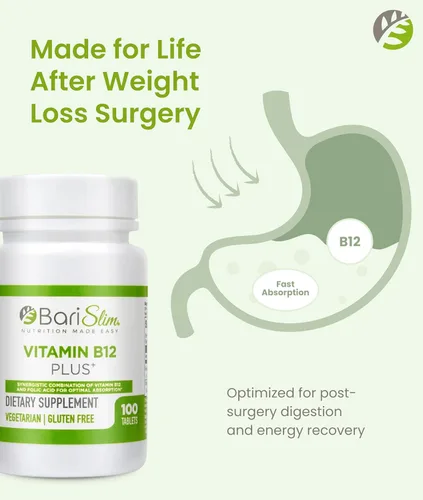 Vista 4 de BariSlim Tabletas de vitamina B12 Plus - Formulado bariátrico para cirugía posterior a la pérdida de peso, incluyendo bypass gástrico y manga