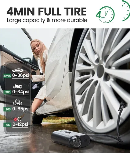 Vista 4 de YANTU Compresor de aire portátil inalámbrico para neumáticos de automóvil, bomba de aire eléctrica recargable, bomba de neumáticos digital de 12 V