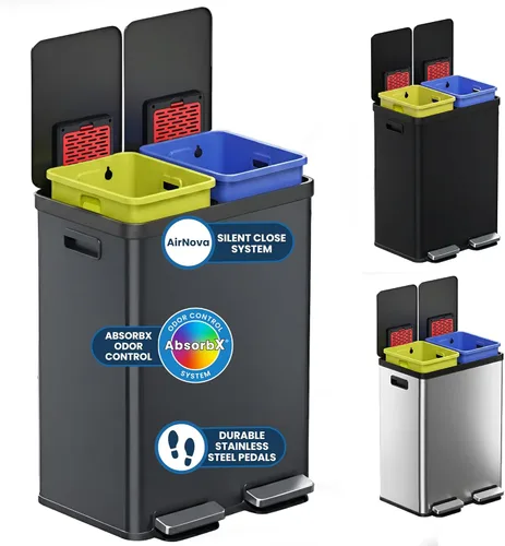 Vista 12 de iTouchless Bote con cubo de basura y cubo de reciclaje extraíbles, delgado, acero inoxidable, doble compartimiento y parte superior abierta, 5.3
