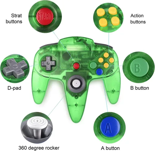 Vista 4 de Paquete de 4 controladores clásicos N64, miadore Wired Classic N64 Gamepad con joystick mejorado (negrogrisnaranja transparenteverde transparente)