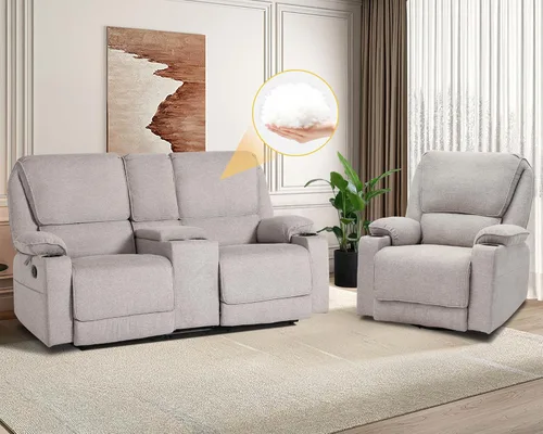 Vista 42 de KIGOTY Juego de 2 muebles de sala de estar, el juego de sofá reclinable incluye sofá reclinable reclinable y silla reclinable de masaje, juego