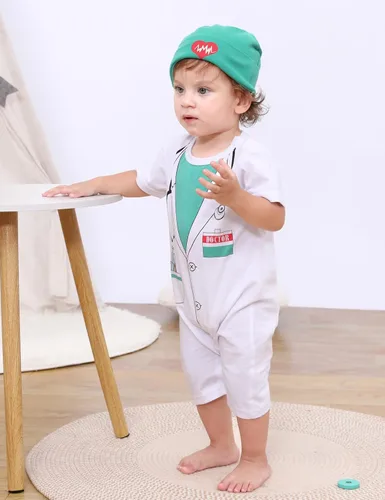 Vista 2 de COSLAND Disfraz de ninja para bebé, 2 piezas, algodón, conjunto de ropa estampada para bebés, 0-24 meses