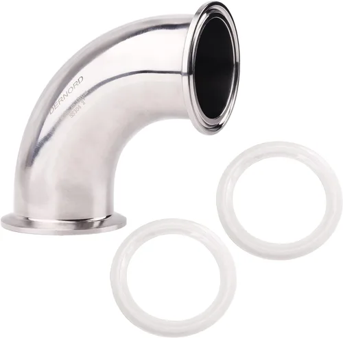 DERNORD Codo sanitario de virola de tubo de 1" OD de 90 grados con 2 juntas de silicona SUS304 Tri Clamp 1,5 pulgadas