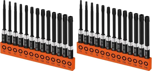 HORUSDY 13-Piece Security Torx Bit Set, 3” Impact Rated Tamper-Resistant Star Bits, S2 Alloy Steel, 1/4” Hex Shank, T5–T40, Long Power Tool Driver