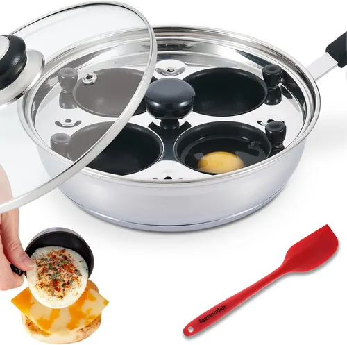Vista 9 de Eggssentials Fabricante de Huevos Escalfados Sartén para Huevos Escalfados de Acero Inoxidable de Grado Alimenticio Libre de PFOA con Espátula