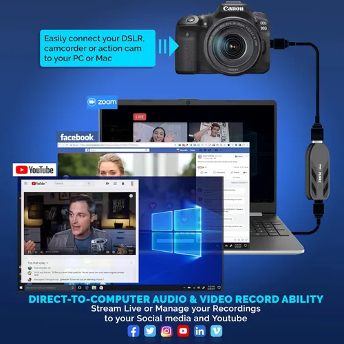 Vista 3 de Pyle Tarjeta de captura HDMI de EE. UU. - Camera Link 4K USB3.1 GEN1 Grabación de audio y video HDMI a USB a través de videocámara DSLR Action Cam