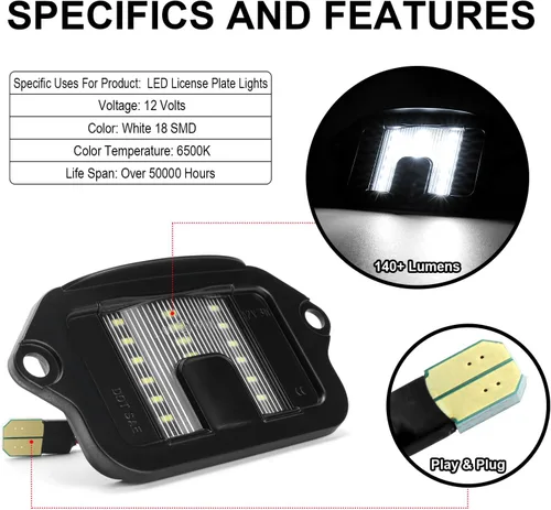Vista 2 de litzland Luz LED para placa de matrícula compatible con Ford Mustang 2005-2009 luz de etiqueta 6500K blanca 1 pieza