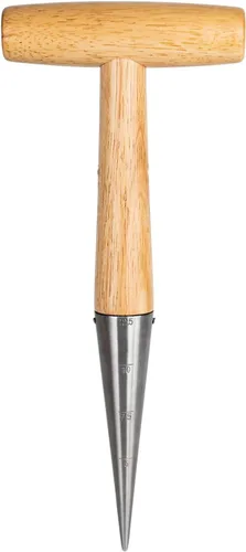 FLORA GUARD Hand Dibber - Herramienta de jardín con mango de madera para sembrar semillas, dispensador de semillas de 5 pulgadas para plantar dibber