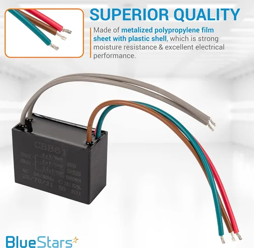 Vista 4 de BlueStars - Condensador de ventilador de techo CBB61 4uf+4uf+2.5uf de 5 cables, 250 V/300 V CA, paquete de 1, repuesto para ventilador de techo