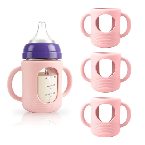 Vista 9 de 2-Pack Silicone Sleeves for New Lansinoh & Pigeon Glass Baby Bottle 8 oz A-light pink
