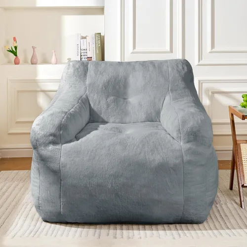 Vista 12 de Cvortll Sillas Puf Azules de Piel Sintética Ultra-Suave Silla Puf Grande Sofá - Silla Puf de Espuma Viscoelástica Suave con Relleno, Silla Cómoda