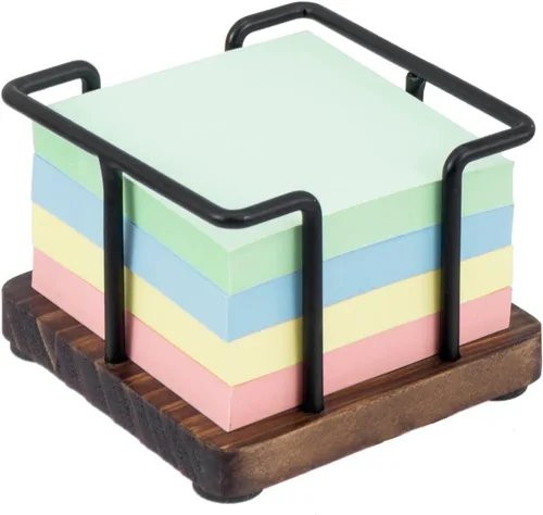 MyGift Soporte de notas adhesivas para escritorio, dispensador de notas de madera para cubos de notas de 3 pulgadas, moderno organizador de bloc de