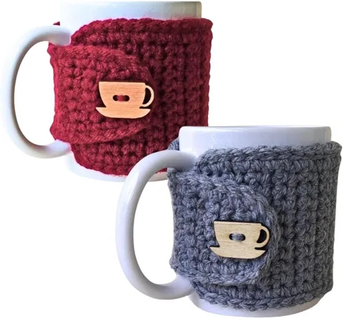 Vista 8 de Taza acogedora con taza de madera y botón de platillo (rojo y avena)