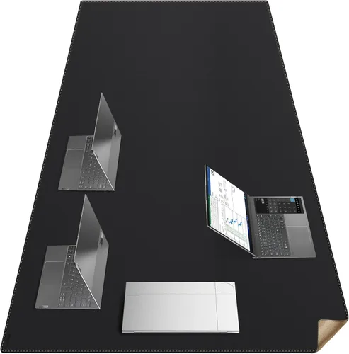 Vista 23 de MAIDERN Tapete de escritorio XXL de corcho y cuero, de 47.2 x 23.6 pulgadas, protector reversible para mouse de escritorio completo (negro)