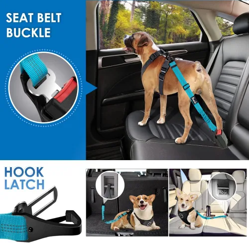 Vista 2 de Lukovee Correa de cinturón de seguridad para perros para automóviles, paquete de 2 cinturones de seguridad para mascotas con hebilla ajustable