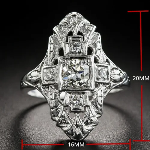 Vista 3 de Htayekog Anillo de compromiso de plata de ley 925 con circonita floral ahuecada vintage y brillante de oro blanco de 14 quilates, diseño