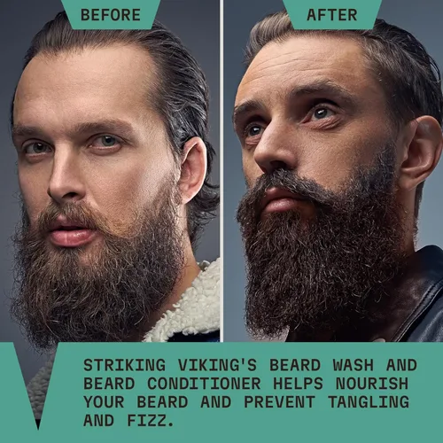Vista 4 de Striking Viking Jabón y acondicionador para barba – 20 onzas líquidas, menta y eucalipto – Limpieza profunda y alivio de picazón Champú