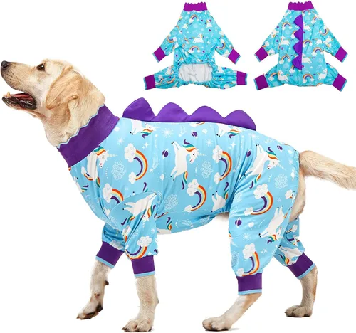 Vista 8 de LovinPet Monos para perros grandes: Pijamas para perros grandes, postoperatorio/cuidado de heridas, tela elástica ligera, estampado negro