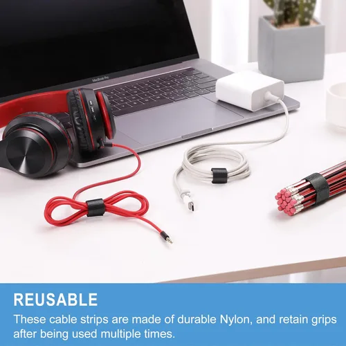 Vista 4 de 100 bridas reutilizables de 8 pulgadas Envolturas de cable ajustables, correas de cable Organizador de cables de gancho y bucle, organización