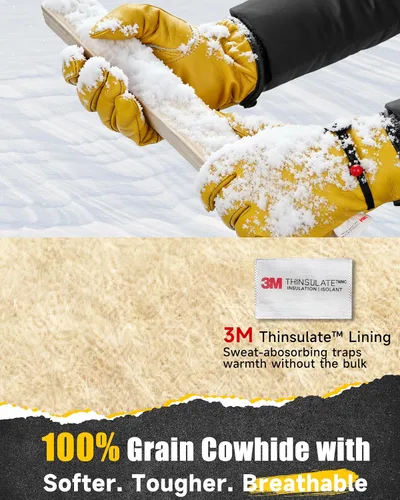 Vista 2 de DULFINE Winter Leather Work Gloves for Men and Women,3M Thinsulate Lining for Cold Weather Work, Thermal Insulated Gloves