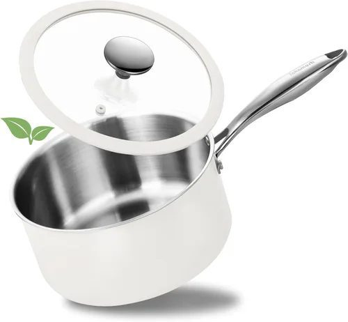 Vista 11 de Cacerola de acero inoxidable de tres capas de 1.5 cuartos de galón con tapa de vidrio, sartén de inducción compatible con todas las estufas, olla