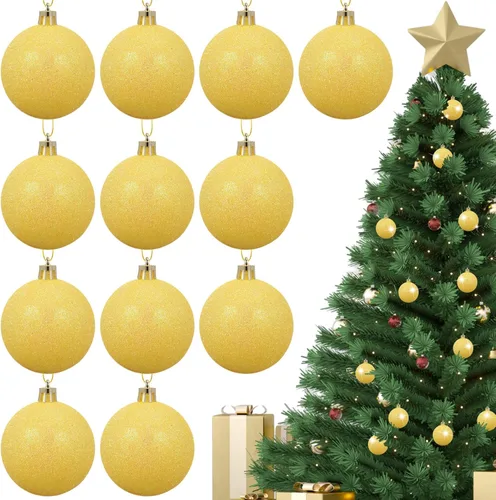 Vista 13 de 12 piezas de 2.4 pulgadas, bolas de Navidad doradas, adornos para árbol de Navidad, colgantes de árbol de Navidad, bolas brillantes navideñas, juego