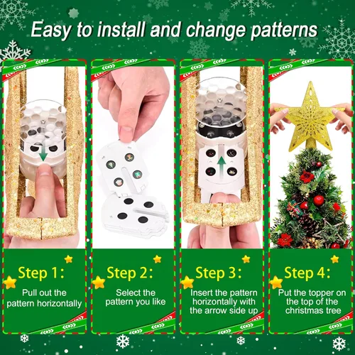 Vista 6 de Proyector de luces para árbol de Navidad con 6 modos de proyección, estrella dorada para árbol de Navidad con proyector LED integrado, proyección