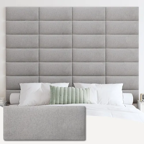 Vista 24 de IFNOW Cabecera tapizada para montar en la pared, paneles de pared 3D insonorizados para despegar y pegar, cabecero copetudo reutilizable y extraíble