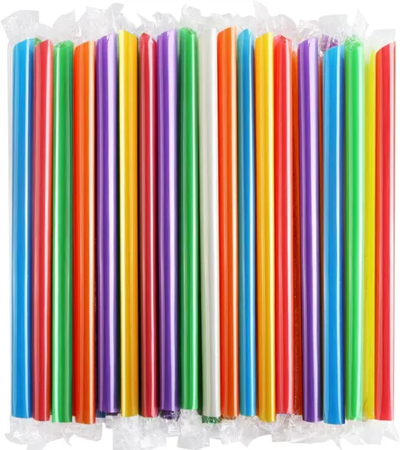 Vista 7 de [Envueltas individualmente] Puntas anguladas, 100 popotes desechables de color negro, popotes anchos de plástico para batidos, sin BPA