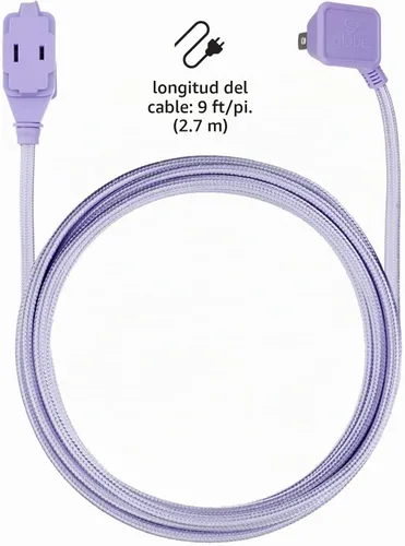 Vista 8 de GLOBE Electric 22892 Designer Series - Cable de extensión de tela de 9 pies, 3 salidas polarizadas, enchufe de ángulo recto, 125 voltios, morado