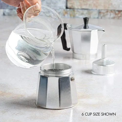 Vista 5 de Moka Pot - Cafetera italiana, géiser de aluminio, cafetera de géiser, hervidor de agua, estufa con leche, utensilios de café clásicos, accesorios