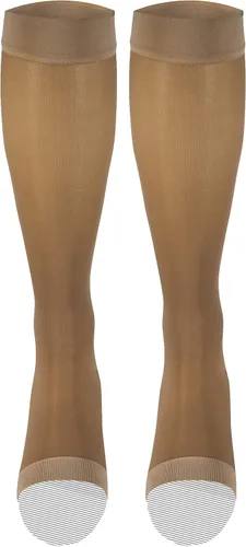 Vista 2 de Truform Medias de compresión transparentes, 15-20 mmHg, longitud hasta la rodilla para mujer, punta abierta, 20 denier, beige, talla S