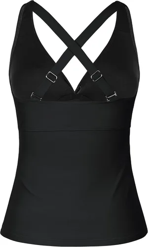 Vista 5 de Firpearl Traje de baño tankini con aros para mujer, con cuello en V torcido, para busto grande, fruncido y control de barriga