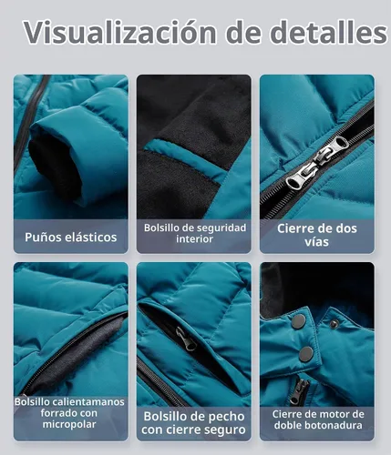 Vista 7 de CREATMO US Abrigo de invierno con capucha para mujer, impermeable, cálido, largo acolchado, parka Azul (Acid Blue)