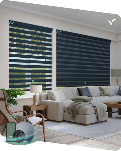 Vista 14 de Persianas motorizadas Yoolax con control remoto, persianas de cebra motorizadas compatibles con Alexa, persianas motorizadas para privacidad