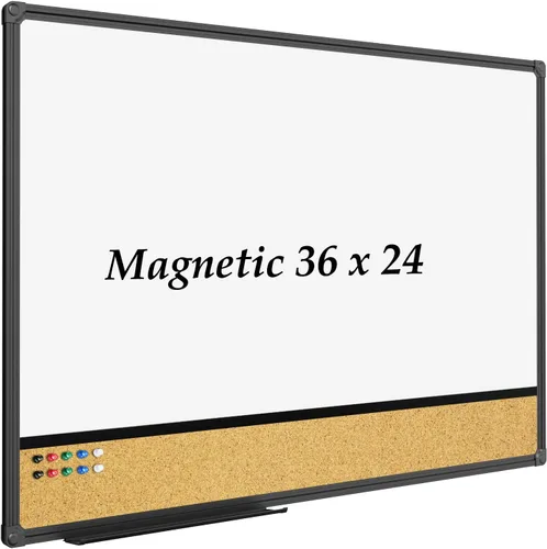 JILoffice - Pizarrón blanco y corcho combinado para anuncios, tablero combinado 36 x 24 pulgadas, pizarrón magnético, marco de aluminio negro, para