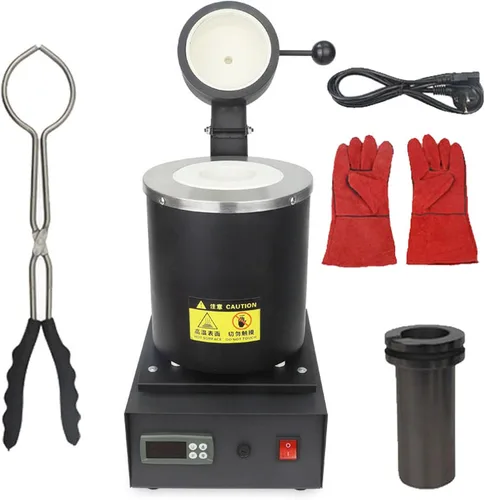 Horno eléctrico de fusión de oro, kits de horno de fusión de metal, hasta 2,012.0 °F, con crisol de grafito, guantes de alta temperatura, pinzas de