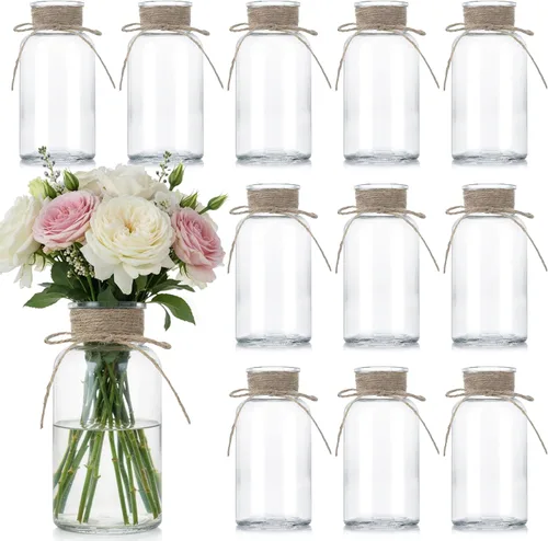 Vista 9 de Jarrones de cristal para centros de mesa, jarrones cilíndricos bohemios en tarros de masón a granel para bodas, fiestas de granja y decoración Azul