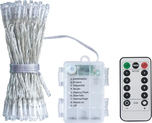 Vista 2 de GHJ 100 luces LED con control remoto a batería, impermeables, guirnalda de luces de hadas para interiores/exteriores para árbol de Navidad, fiesta