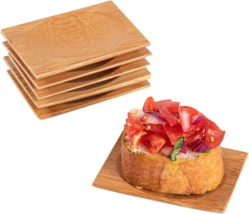 Vista 2 de Restaurantware -Vajilla de bambú desechable de 3 pulgadas, 100 platos rectangulares de bambú - Sangría redonda de primera calidad, platos de bambú