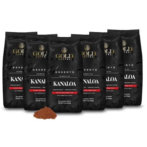 Vista 16 de Gold Coffee Kanaloa Premium House Blend, tostado medio, molido 100% café arábica, 12 onzas
