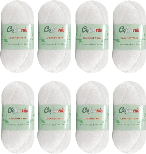 Vista 12 de 8 madejas de hilo para tejer a ganchillo, 70% rayón derivado de bambú, 30% algodón, peso superfino fingering, Sunny Cat Cotonnio importado
