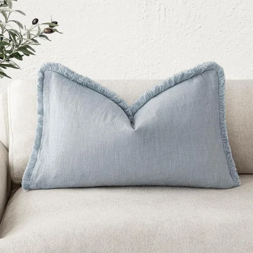 Vista 57 de Foindtower Fundas de almohada decorativas de lino con flecos, acogedora funda de cojín bohemia estilo farmhouse con borlas, funda de almohada