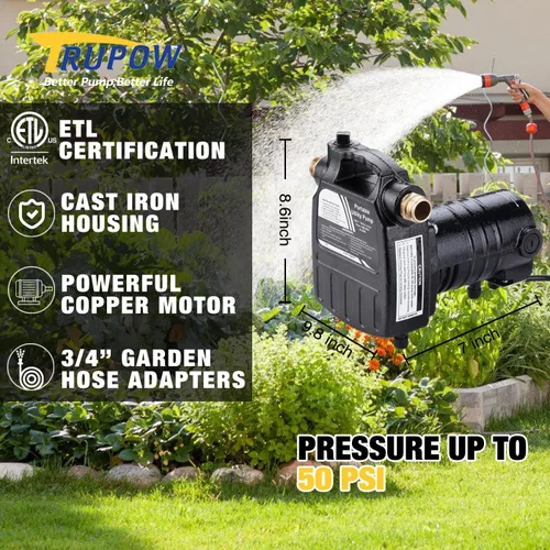 Vista 5 de Trupow DC 12-Volt 1/10HP 330GPH, alimentada por batería, mini bomba de agua de transferencia de sumidero eléctrico portátil con kit de manguera