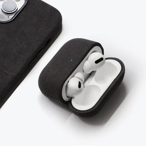 Vista 4 de ALMA Funda Alcantara para AirPods Pro, AirPods Pro de 2ª generación (Gen 2, marrón)